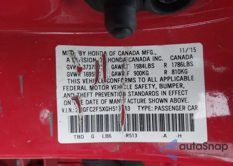 2016 Honda Civic Lx from USA, damaged, VIN 2HGFC2F5XGH513893